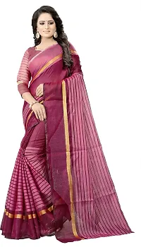 Stylish Fancy Cotton Silk Daily Wear Striped Saree With Blouse Piece For Women Pack Of 2-thumb1