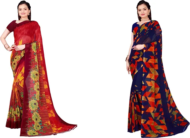 Stylish Fancy Georgette Saree With Blouse Piece Combo For Women Pack Of 2