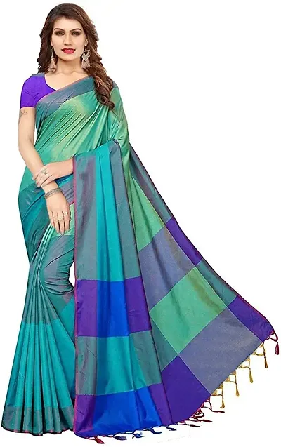 Blissta Women's Woven Cotton silk saree with Runing blouse