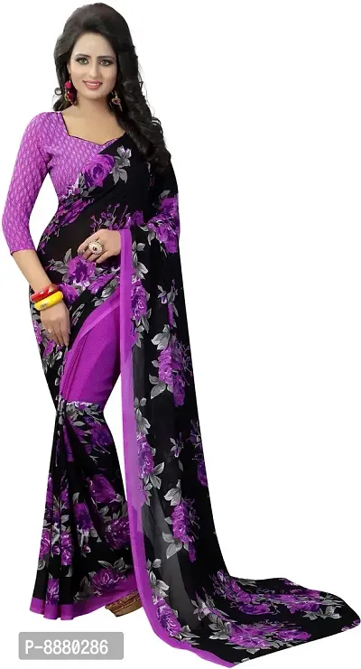 Stylish Fancy Georgette Daily Wear Printed Saree With Blouse Piece For Women-thumb0