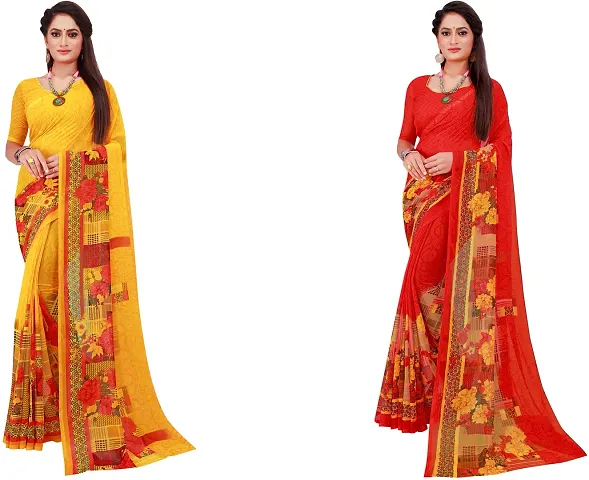 Stylish Fancy Georgette Saree With Blouse Piece Combo For Women Pack Of 2