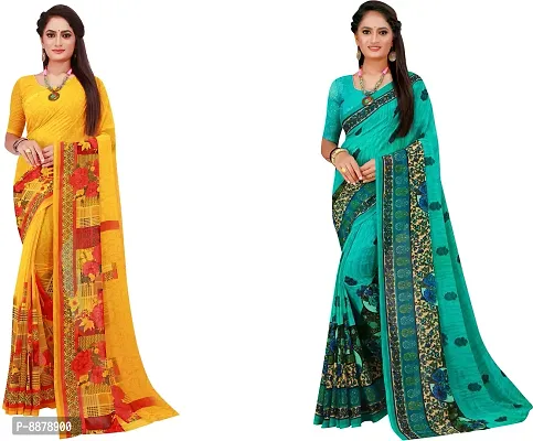 Stylish Fancy Georgette Daily Wear Printed Saree With Blouse Piece For Women Pack Of 2