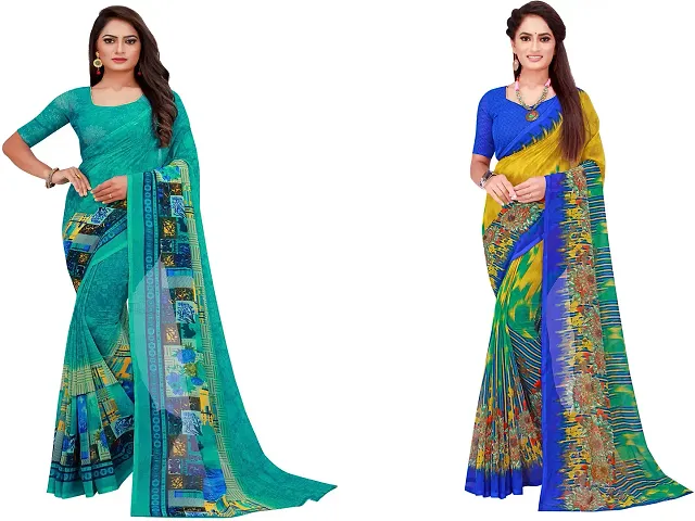 Stylish Fancy Georgette Saree With Blouse Piece Combo For Women Pack Of 2