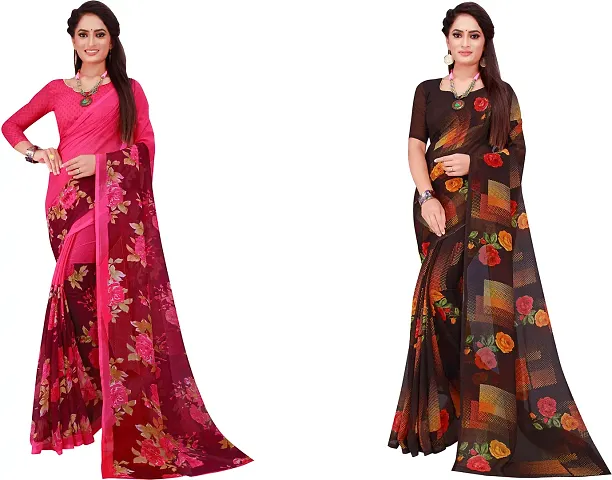 Stylish Fancy Georgette Saree With Blouse Piece Combo For Women Pack Of 2