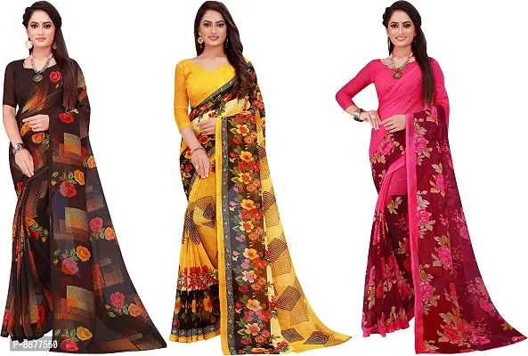 Stylish Fancy Georgette Daily Wear Printed Saree With Blouse Piece For Women Pack Of 3-thumb0