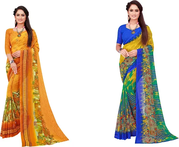 Stylish Fancy Georgette Saree With Blouse Piece Combo For Women Pack Of 2