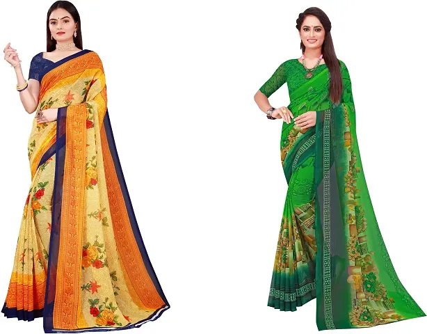 Stylish Fancy Georgette Saree With Blouse Piece Combo For Women Pack Of 2