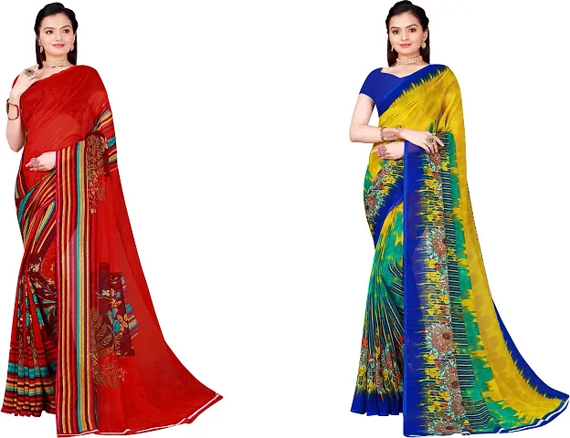 Stylish Fancy Georgette Saree With Blouse Piece For Women Pack Of 2