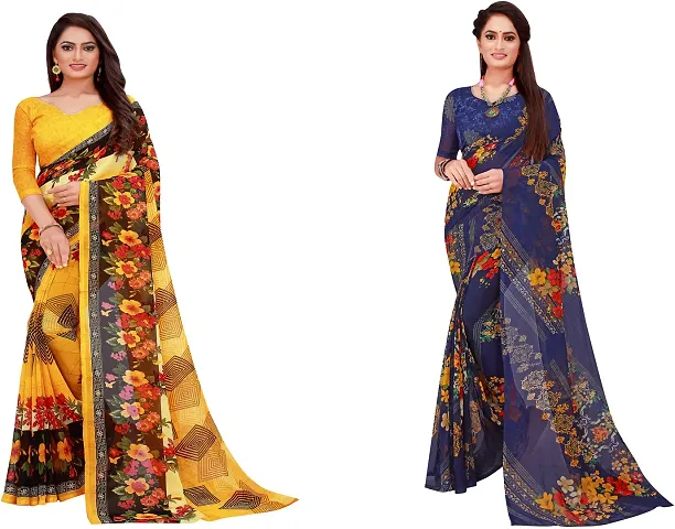 Elegant Daily Wear Georgette Women Saree With Blouse Piece -Pack Of 2