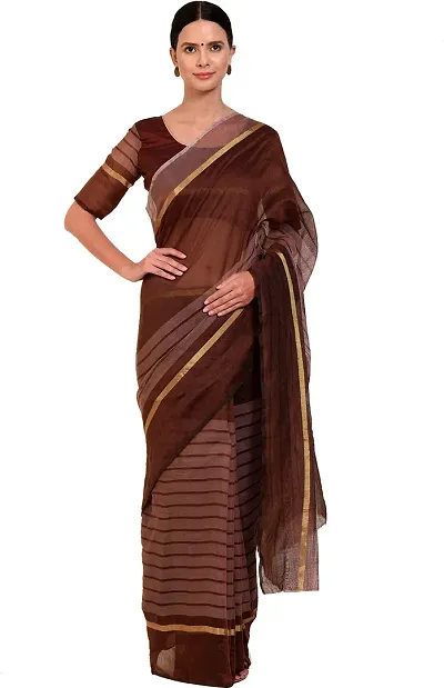 Fancy Silk Blend Saree With Blouse Piece For Women