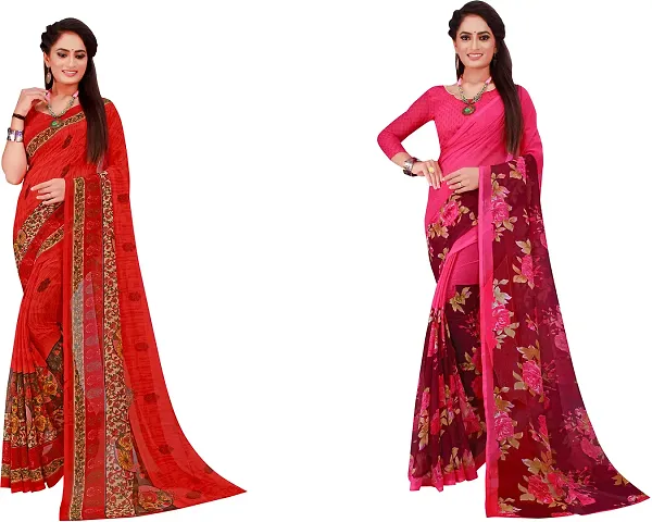 Stylish Fancy Georgette Saree With Blouse Piece Combo For Women Pack Of 2