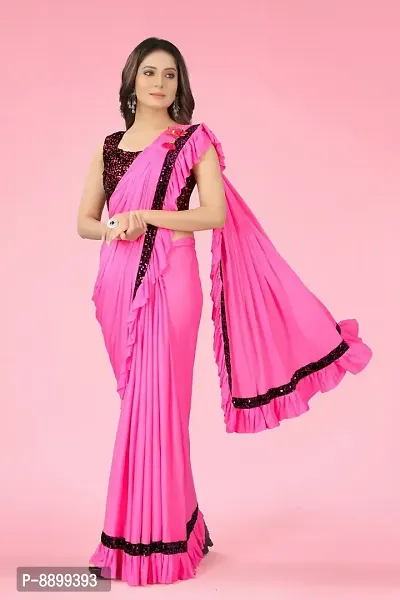 Women Beautiful Lycra Saree with Blouse piece-thumb0