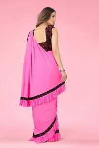 Women Beautiful Lycra Saree with Blouse piece-thumb1