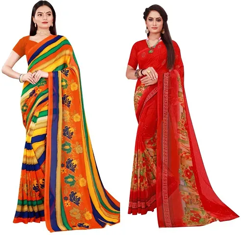 Stylish Fancy Georgette Saree With Blouse Piece Combo For Women Pack Of 2