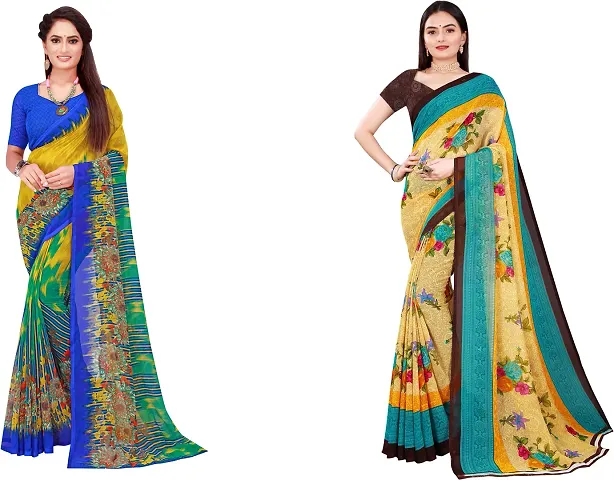 Stylish Georgette Saree With Blouse Piece For Women Pack Of 2