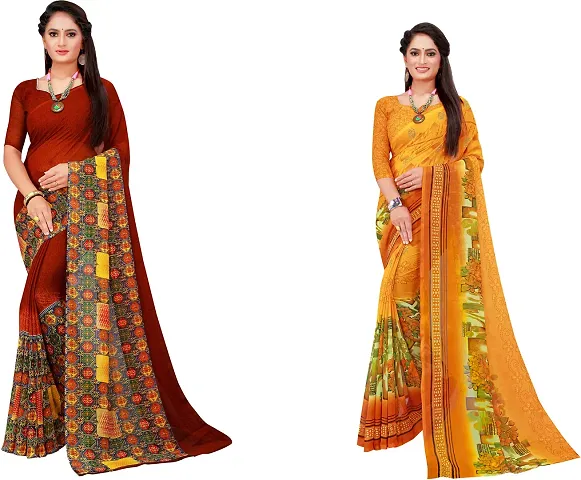 Stylish Fancy Georgette Saree With Blouse Piece Combo For Women Pack Of 2