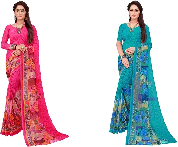 Stylish Georgette Multicoloured Daily Wear Saree With Blouse Piece For Women Pack Of 2