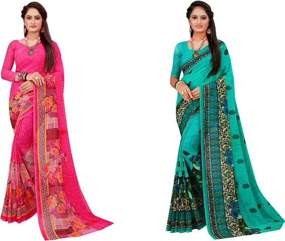 Stylish Georgette Multicoloured Daily Wear Saree With Blouse Piece For Women Pack Of 2