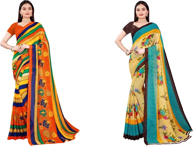 Stylish Georgette Saree With Blouse Piece For Women Pack Of 2