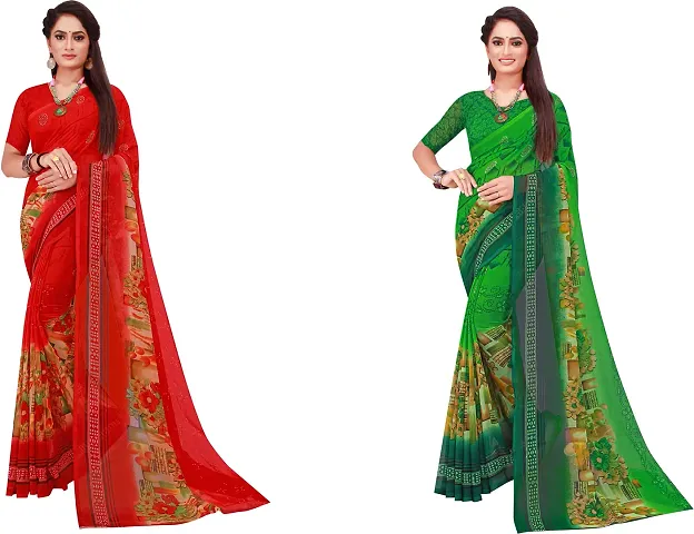 Stylish Fancy Georgette Daily Wear Saree With Blouse Piece For Women Pack Of 2