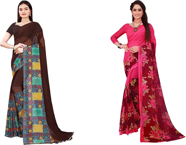 Combo of 2 Daily Wear Georgette Printed Sarees With Blouse Piece