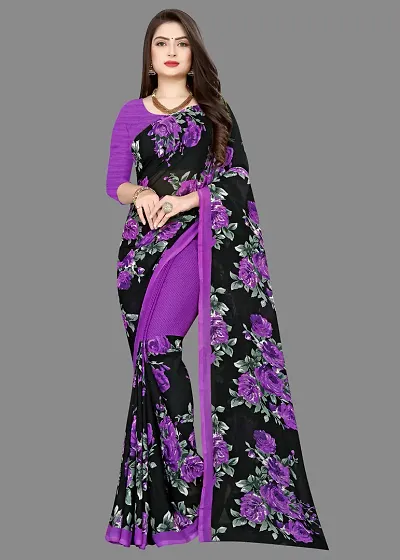 Multicolored Georgette Floral Printed Sarees with Blouse piece