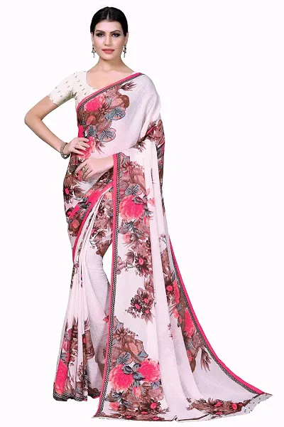 Stylish Georgette Printed Saree With Blouse Piece