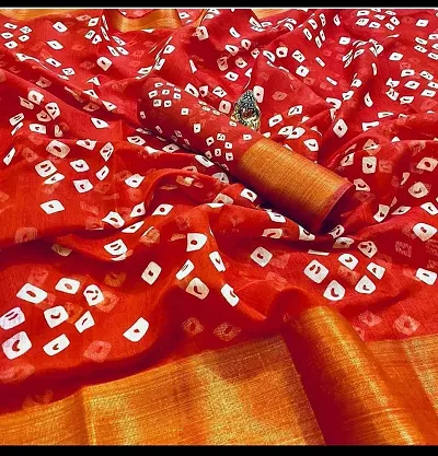 Stylish Cotton Slub Bandhani Printed Sarees
