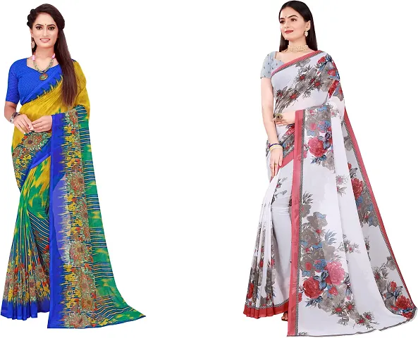 Stylish Georgette Saree With Blouse Piece For Women Pack Of 2