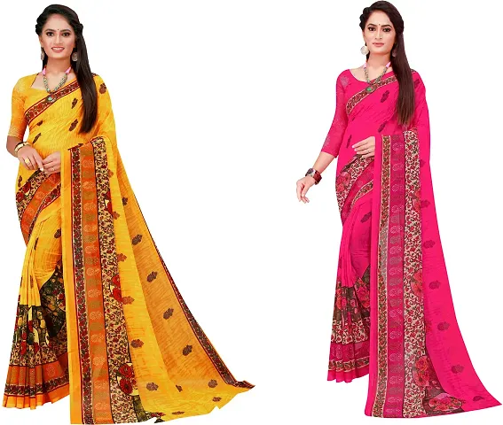 Stylish Fancy Georgette Saree With Blouse Piece Combo For Women Pack Of 2