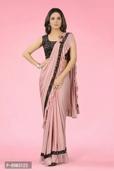 Women Beautiful Lycra Saree with Blouse piece-thumb0