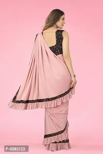 Women Beautiful Lycra Saree with Blouse piece-thumb2