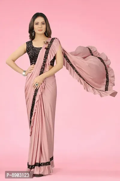 Women Beautiful Lycra Saree with Blouse piece-thumb4