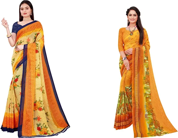 Stylish Fancy Georgette Saree With Blouse Piece Combo For Women Pack Of 2