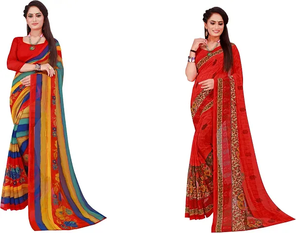 Beautiful Georgette Saree With Blouse Piece Pack Of 2