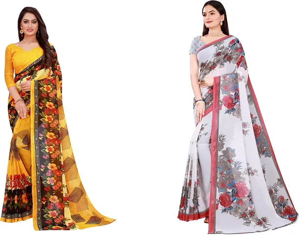 Stylish Georgette Saree With Blouse Piece For Women Pack Of 2