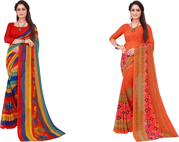 Beautiful Georgette Saree With Blouse Piece Pack Of 2