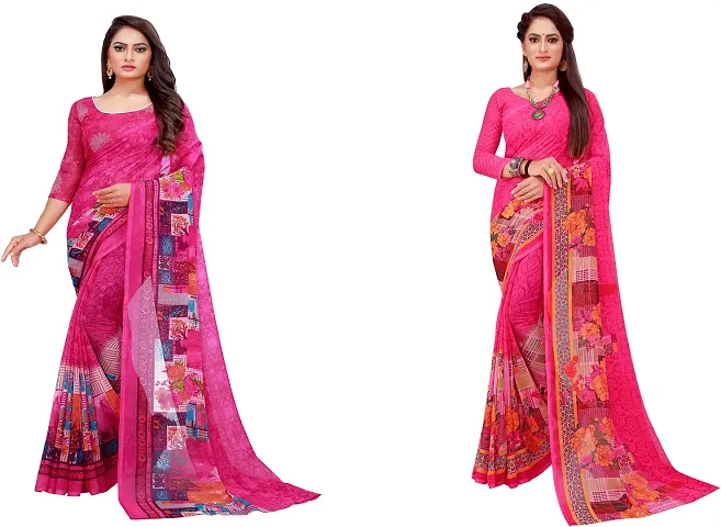 Stylish Fancy Georgette Saree With Blouse Piece Combo For Women Pack Of 2