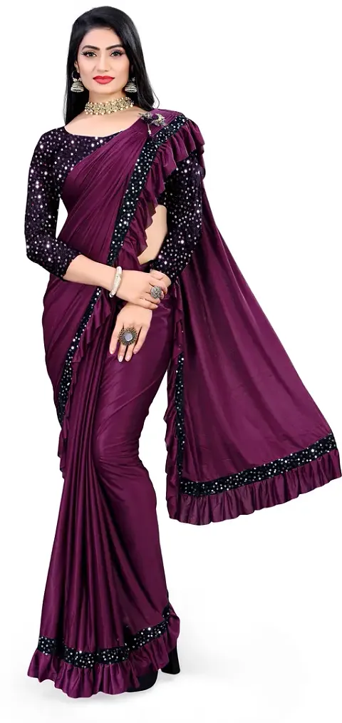 Stylish Lycra Solid Saree with Blouse piece For Women