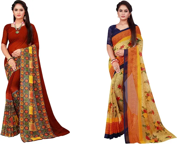 Stylish Fancy Georgette Saree With Blouse Piece For Women Pack Of 2