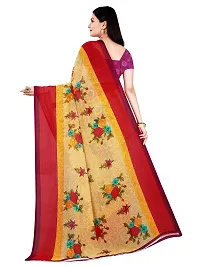 SAADHVI Women's Beige and Red Georgette Floral Printed Saree With Unstitched Blouse(FL-Georgette88) | Free Size-thumb2