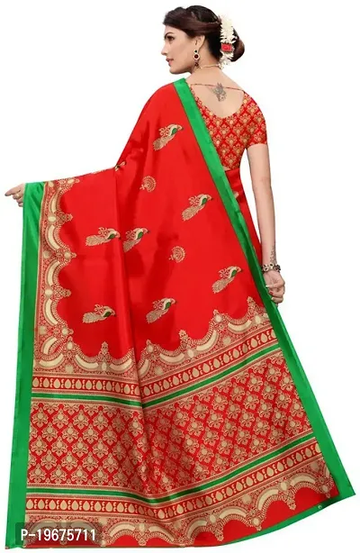 Women Stylish Art Silk Printed Saree with Blouse piece-thumb4