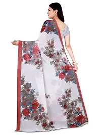 SAADHVI Women's White and Pink Georgette Floral Printed Saree With Unstitched Blouse(FL-Georgette83) | Free Size-thumb2