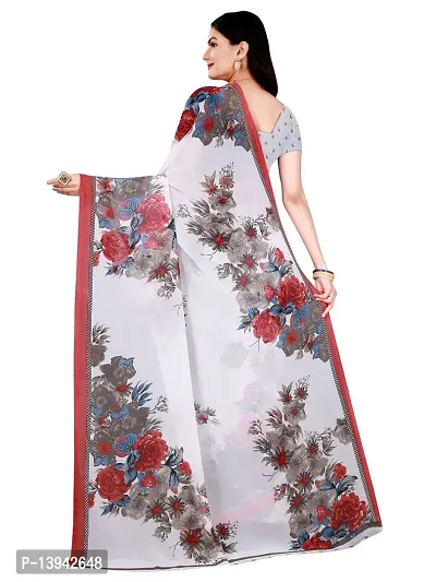 SAADHVI Women's White and Pink Georgette Floral Printed Saree With Unstitched Blouse(FL-Georgette83) | Free Size-thumb3