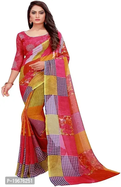 Women Stylish Georgette Checked Saree with Blouse piece