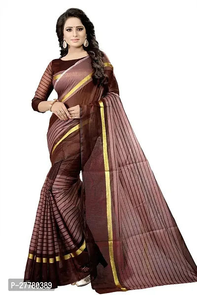 Stylish Cotton Silk Coffee Printed Saree With Blouse Piece For Women-thumb0