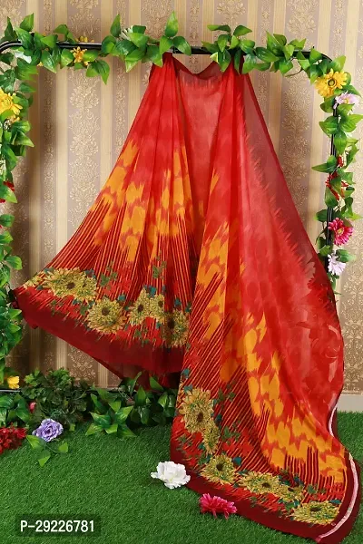 Beautiful Red Georgette Printed Saree With Blouse Piece For Women