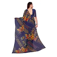 SAADHVI Women's Navy Blue Georgette Floral Print Printed Saree With Unstithed Blouse(FL-Georgette40, Free Size) | Free Size-thumb2