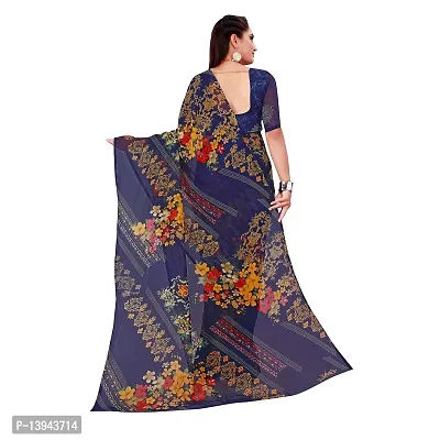 SAADHVI Women's Navy Blue Georgette Floral Print Printed Saree With Unstithed Blouse(FL-Georgette40, Free Size) | Free Size-thumb3