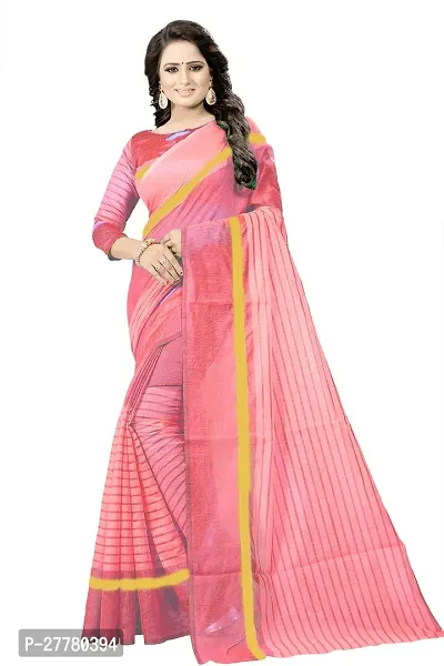 Stylish Cotton Silk Pink Printed Saree With Blouse Piece For Women-thumb0